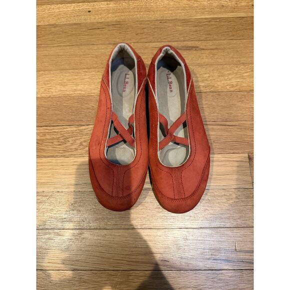 L.L.Bean Suede Mary Jane Flats Rust Red Elastic Strap Comfort Shoes Size 8 - Picture 1 of 7